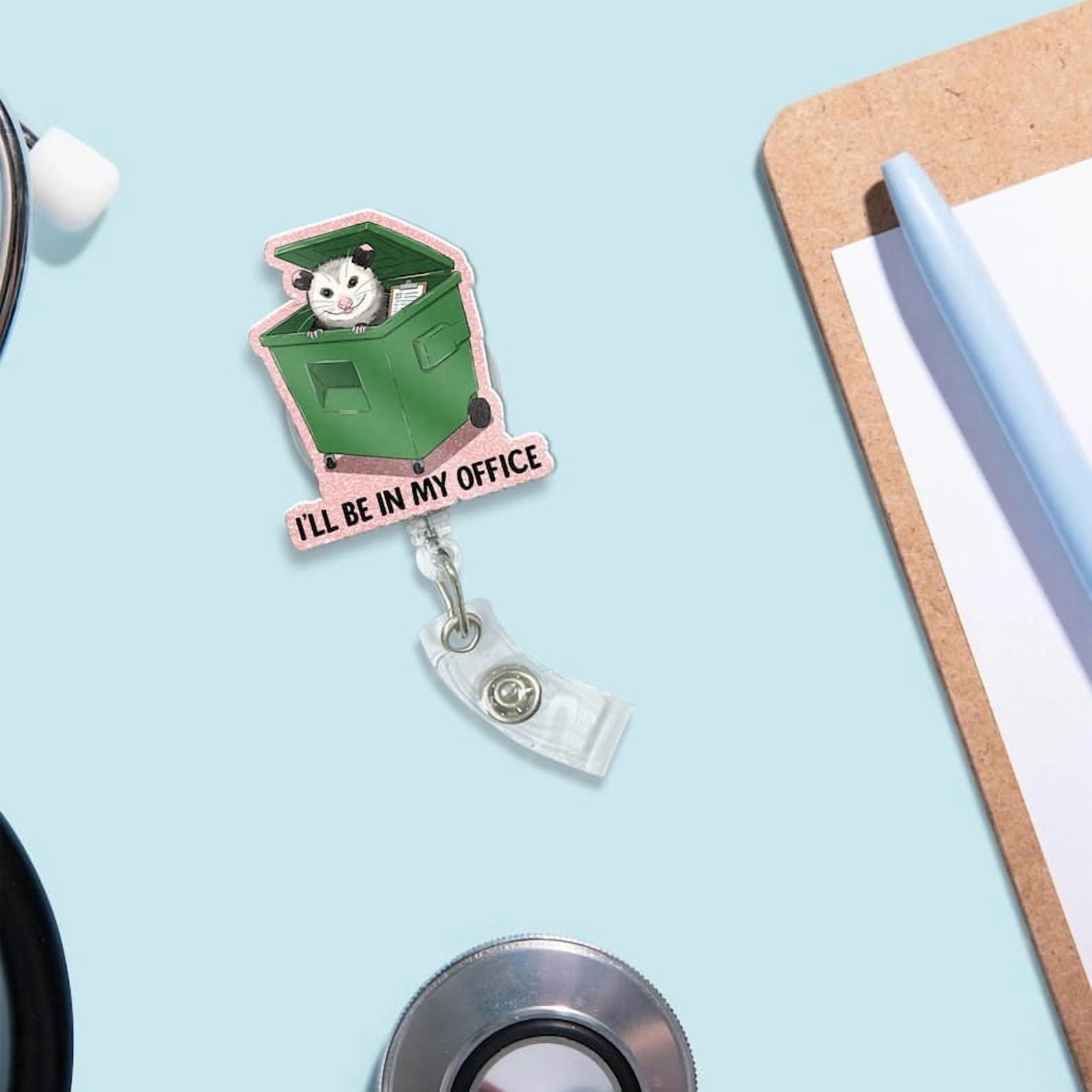 ViciArt Funny Possum Badge Reel, Acrylic Retractable ID Holder, I’ll Be In My Office Clip