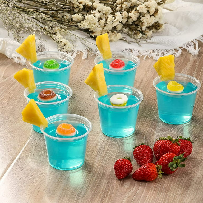 200 set - 2 ounces] Jello Shot cup, small plastic container with lid,  sealed and stackable partial cup, salad sauce container, dip sauce cup,  condiment cup, suitable for lunch, party, travel 