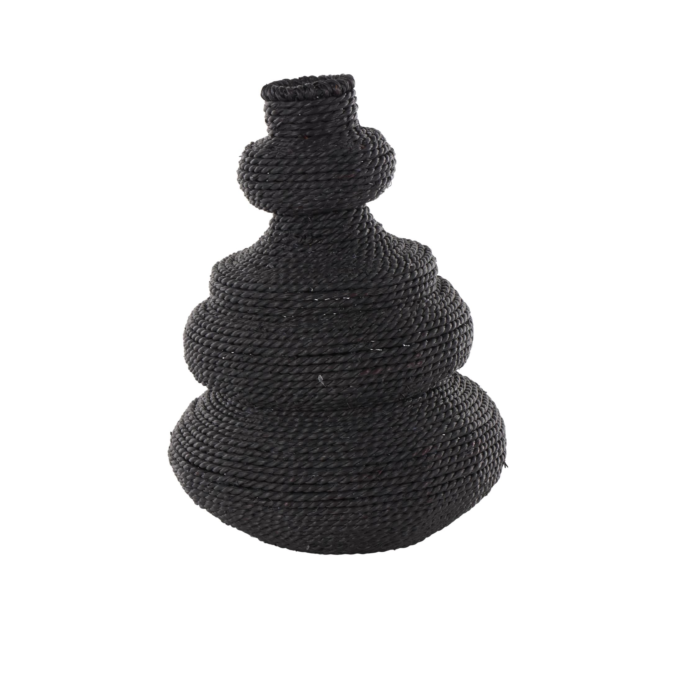 DecMode 14" Handmade Woven Bubble Black Seagrass Vase with Abstract Bubble Shape