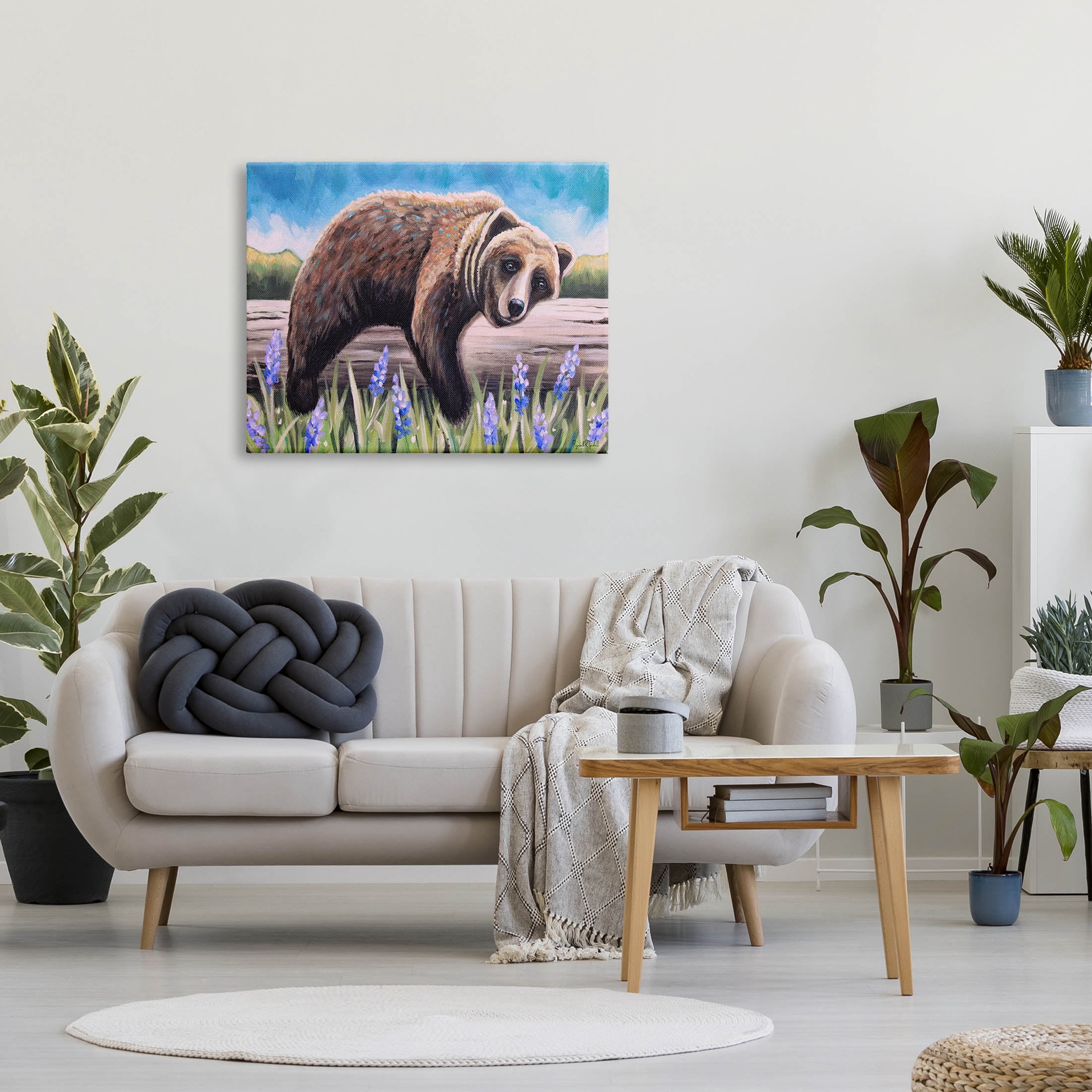 Stupell Industries Relaxing Bear Resting Tree Trunk Meadow Painting Gallery Wrapped Canvas Print Wall Art, Design by Elizabeth Tyndall