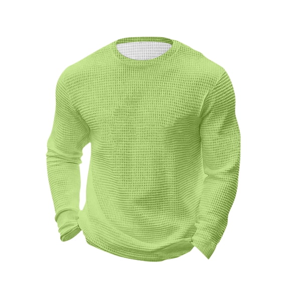USNSM Men's Big and Tall Long Sleeve Shirts, Waffle Crew Neck Loose Casual Solid Color T-shirt Sports Top Lightweight Slim Fit Undershirts Green XXXL