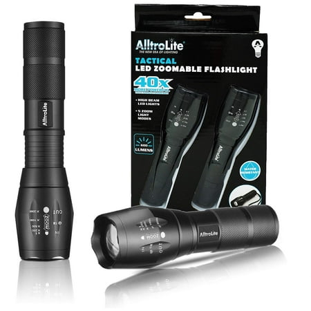 AlltroLite LED Tactical Flashlight [2 PACK] - High Lumen, Zoomable, 5 Modes, Water Resistant, Handheld Light - Best Camping, Outdoor, Emergency, Everyday (Best Budget Flashlight 2019)