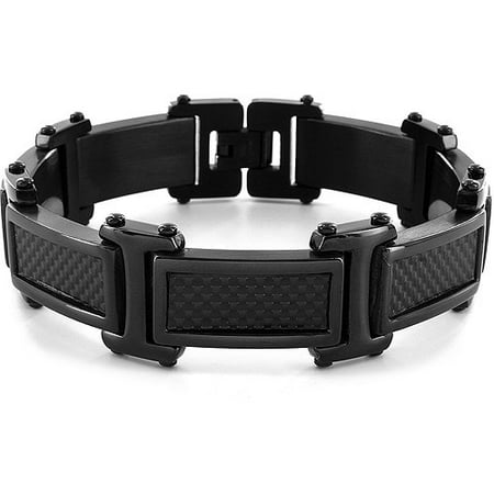 Men's Crucible Black-Plated Stainless Steel with Carbon Fiber Links Bracelet