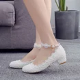 thumbnail image 2 of zapatos de boda a la moda para mujer, tacones altos, dama de honor, banquete, mujer, encaje, flor, perla, punta redonda, zapatos de tacón cuadrados para novia para mujer, 2 of 5