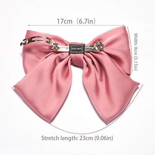 SALOCY Hair Ribbons,2 PCS Satin Hair Bows for Women Bows Clip for Girls  With Long Tassel,Big Ribbon Bows Satin Hair Clip for Hair Design  (Pink+Beige)