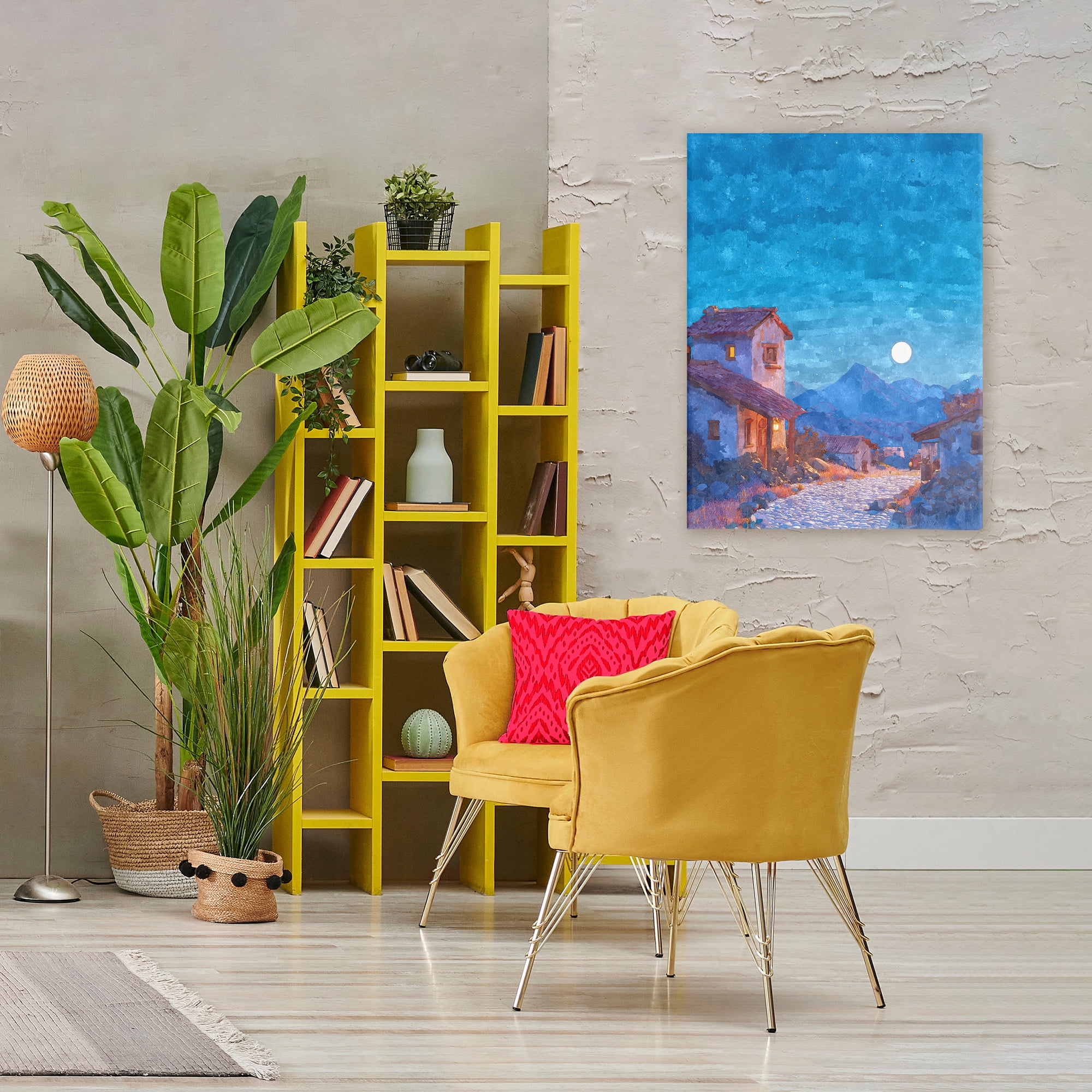 Moon over Quiet Town Canvas Wall Art, design by Ziwei Li