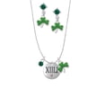 thumbnail image 1 of Delight Jewelry Silvertone Half Marathon with Pink Crystal Roman Numeral Green Shamrock Necklace and Clover Earrings Jewelry Set, 1 of 4
