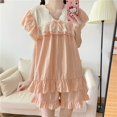 thumbnail image 2 of Pijama de encaje con volantes para mujer, de 2 piezas ropa de dormir, conjuntos de pantalones cortos, ropa de estar por casa sólida, ropa de noche con cuello en V, traje nuevo, 2 of 4