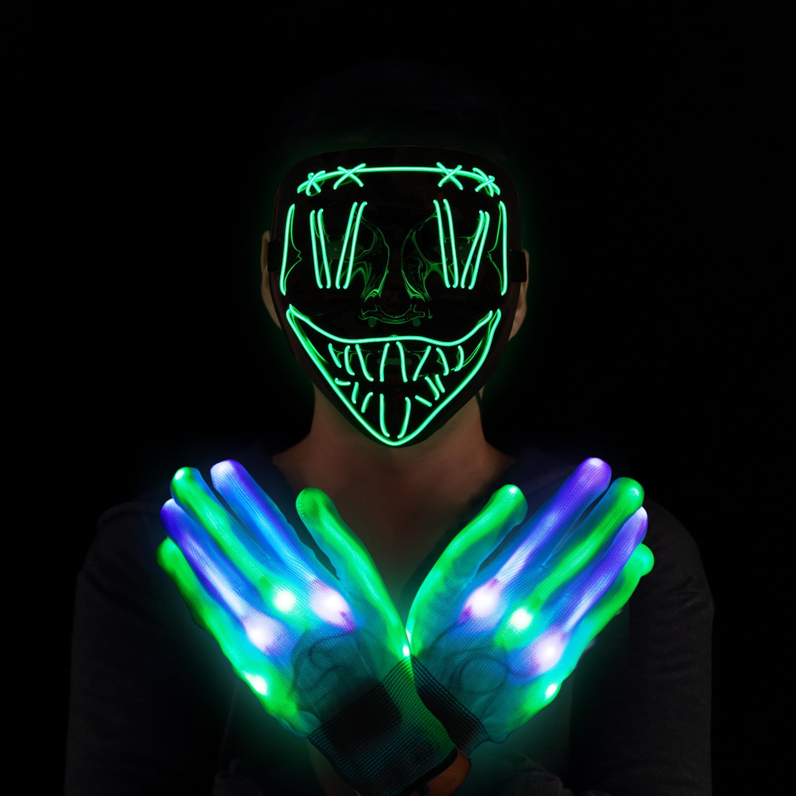 LED Mask with Light Up Gloves Kit, Led Flashing Mask Party Supplies for Halloween Festival Novelty and Creepy Cosplay Costume - Walmart.com