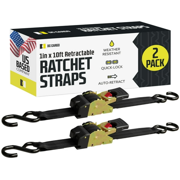 DC Cargo Retractable Ratchet Straps with Hooks, 1