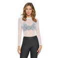 thumbnail image 2 of Women's Jewel Neckline Lace Bodysuit with Long Sleeves, White, M, 2 of 5