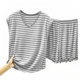 thumbnail image 4 of Tqcoqu Women's Striped 2 Piece Pajama Set,V Neck Sleeveless with Built In Bra Tank Top & Elastic Waist Shorts,Soft Loungewear Sleepwear Outfit Set,Gray Women's XL-XXL, 4 of 5