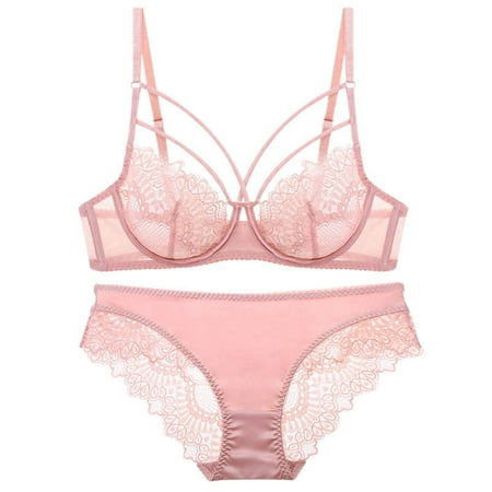 YHGFVOKJ Lingerie for Women Sexy Lace See Through Comfortable and Breathable Gathered Oversized Underwear Bra Lingerie Set See Through Lingerie Pink 42/95D