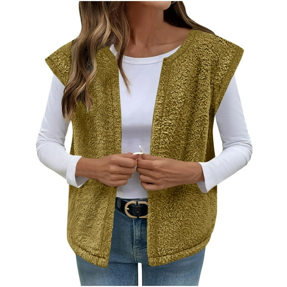 Diufon Womens Fuzzy Warm Vest Casual Sleeveless Open Front Cardigan Lightweight Fall Fashion Winter Jackets