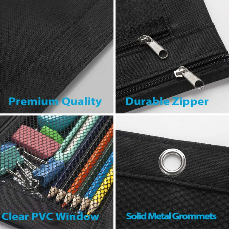 Binder Pouch, 2 Pack Pencil Pouch 3 Ring Fabric Pencil Pouches Black Pencil  Case Pencil Bags,pencil Bags With Zipper, Zippered Pencil Pouch For 3