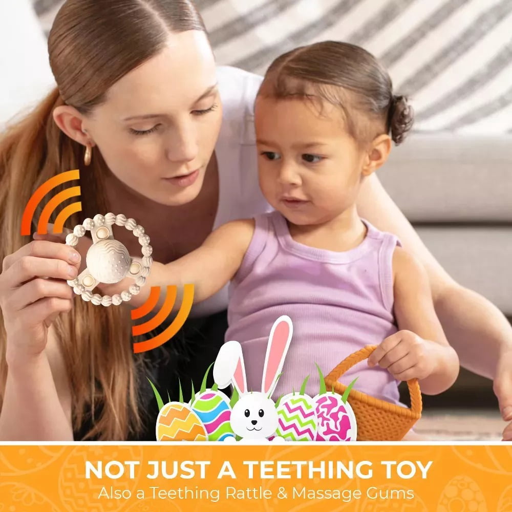 Easter Plush Bunny & Silicone Teether Toys Set, Soft Easter Stuffed Bunny Plush Toy with Bow, 5-Pack Easter Teether Toys, Easter Gift Set for Babies