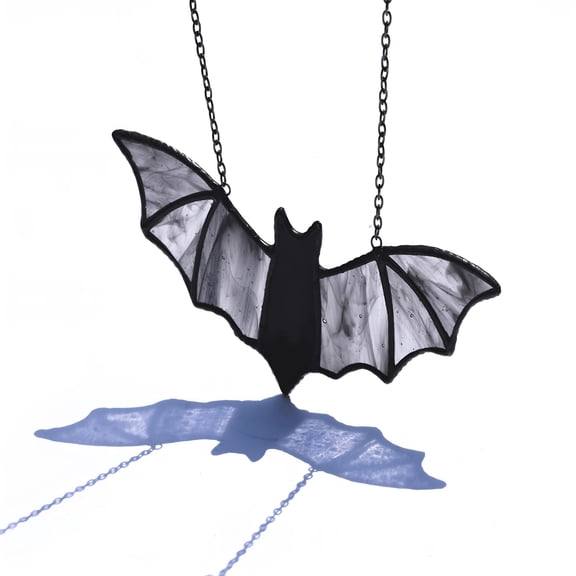 ACDANC Bat Stained Glass Window Hanging Suncatcher for Window,Halloween Bat Decoration 7.13x10"