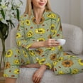 thumbnail image 6 of Picia Sage Green With Sunflowers Pattern Women’s Long-Sleeve Sleepwear Set - Soft 2-Piece Loungewear with Pockets, Comfy PJs for Relaxing Nights-X-Large, 6 of 7