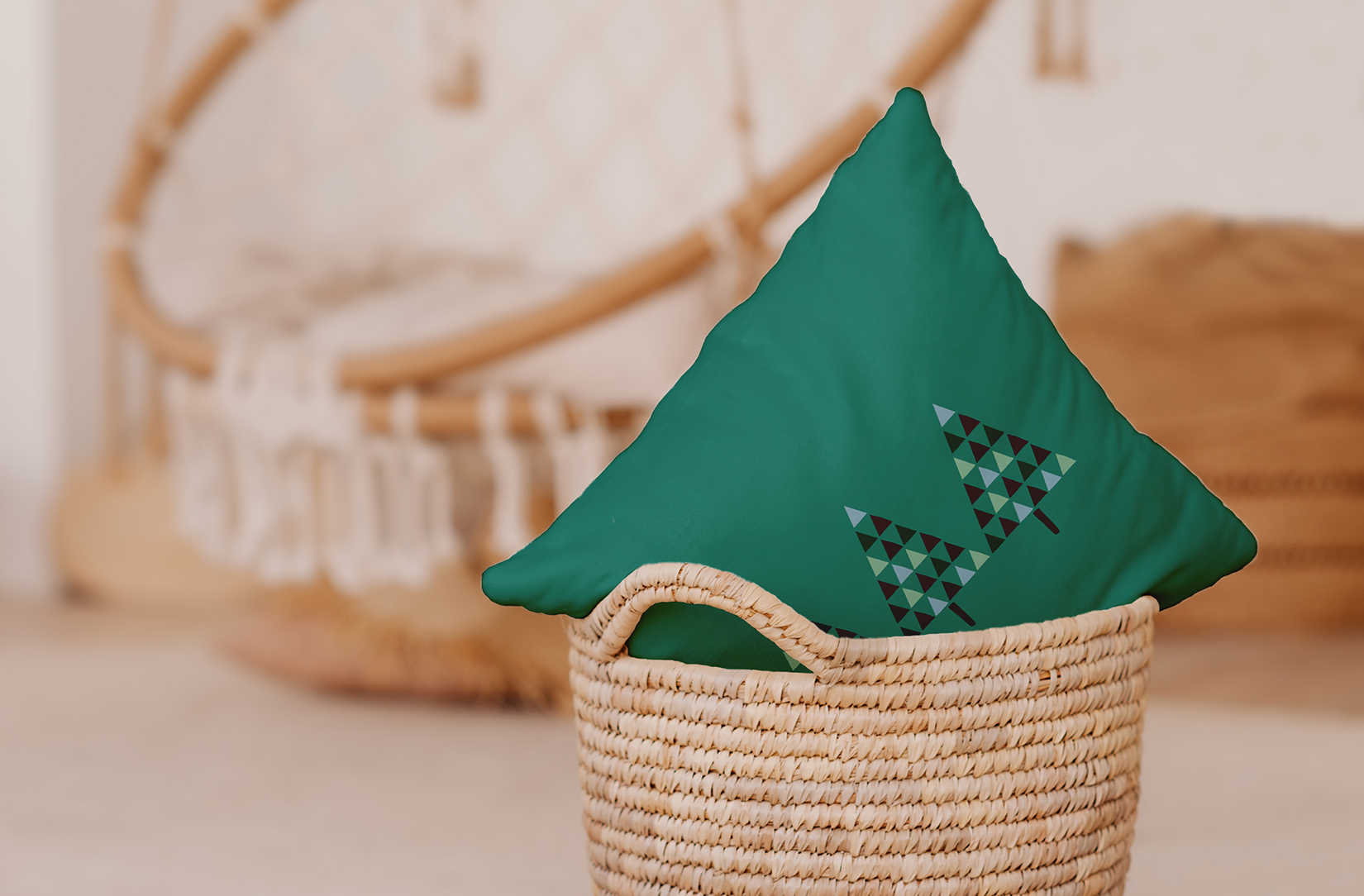 Simply Daisy Mint Colored Triangle Trees Christmas Soft Spun Polyester Indoor/Outdoor Throw Pillow, 20" x 20"