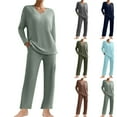 thumbnail image 1 of Yuyuzo Ensembles 2 Pcs pour Femmes Ensembles de Détente Côtelés Chemises à Manches Longues à Col en V Pantalons à Jambe Droite Vêtements de Mode d'Automne, 1 of 7