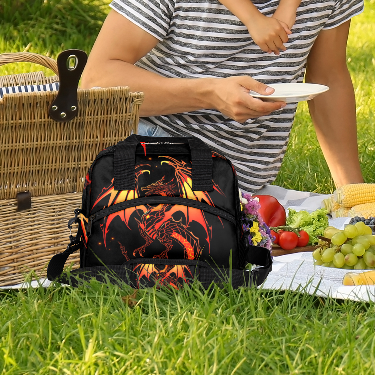 Herdesigns Funny Dinosaur Insulated Lunch Bag for Women Men Adults Large Reusable Lunch Box Cool Dinosaur Leakproof Cooler Tote Bags with Adjustable Shoulder Strap