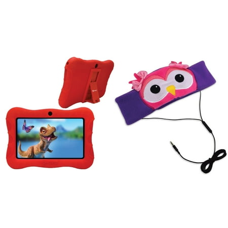 Contixo V9-3-32 RED V9-3 Kids Tablet (Red) & H1-Owl Kid's Fleece Headphones (Owl)