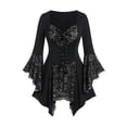 thumbnail image 2 of HNMKIU Halloween Clothes Gothic Elegant Women's Dress Lace Ruffled Neckline Flared Sleeves Historical Themed Outfit Grey,XL, 2 of 3