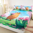 thumbnail image 3 of Homewish Pink Cherry Blossom Bed Sheets,Cute Capybara King Sheets,Kawaii Tulip Flower Sheet Set For Girls Kids,Microfiber Bedroom Decor,4pcs, 3 of 7