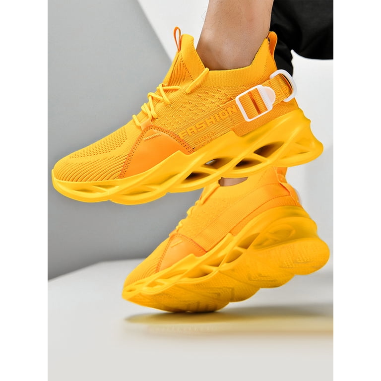 Men\'s Yellow Chunky Sneakers Size 47 Blade Sole Running Weight Lifting Designer Men Casual Sneakers Trending Yellow Men Lace Up  main image 3