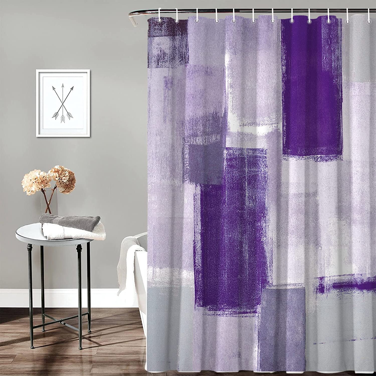 Fabric Shower Curtain for Bathroom, Abstract Geometric Lavender, Custom Shower Curtain Set with Hooks, Luxury Bathroom Curtains, Purple Grey Waterproof Polyester Bathroom Accessories, 72x72inch
