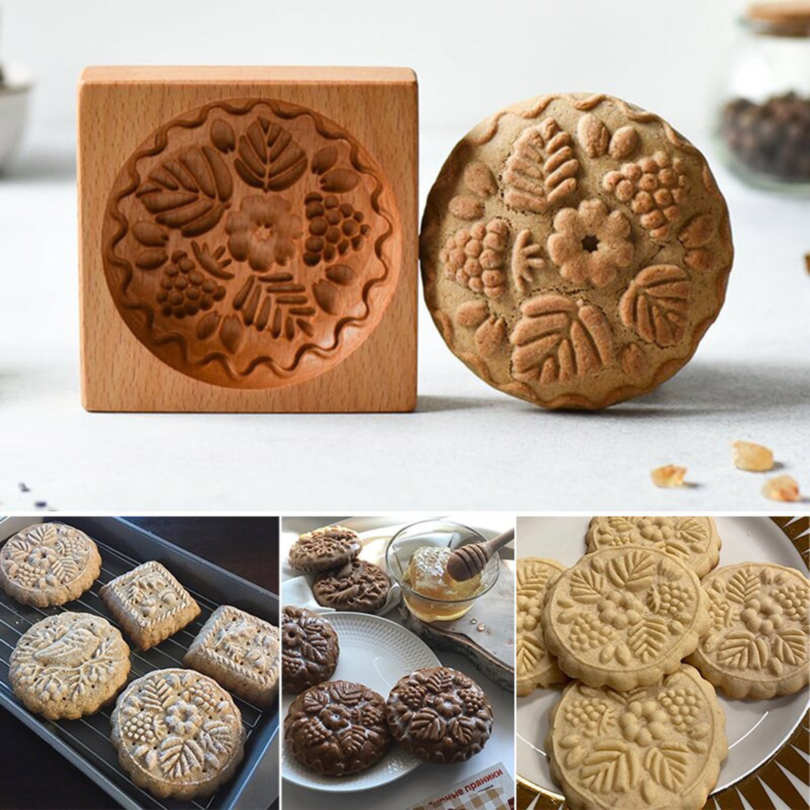 Raspberry Shortbread Mold-Carved Wood Gingerbread Biscuits