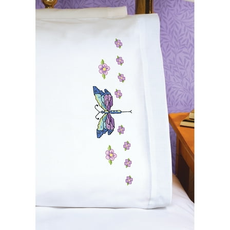 Janlynn Stamped Cross Stitch Pillowcase Pair 20"X30"-Dragonfly