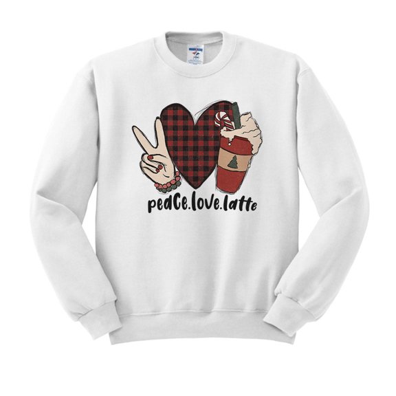 Peace Love Latte Sweatshirt Unisex Large White