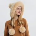 thumbnail image 4 of qolati Women's Winter Bucket Hat Faux Fur Brims Plush Pompom Beanie Cap Soft Warm Fuzzy Fleece Fisherman Hat, 4 of 5