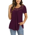 thumbnail image 5 of VERABENDI Women's Plus Size Tops Summer Short Sleeve Lady Tunic Shirts Lace Splicing Blouses,M-4XL, 5 of 8