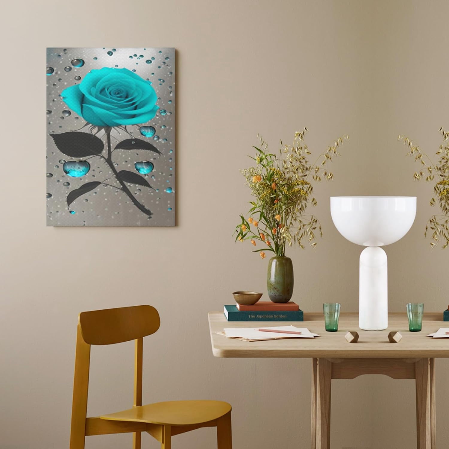 Teal Rose Canvas Wall Art Turquoise Blue Flower Prints Contemporary Black and White Pictures for Bathroom Wall Decor 12 x 16 Inch
