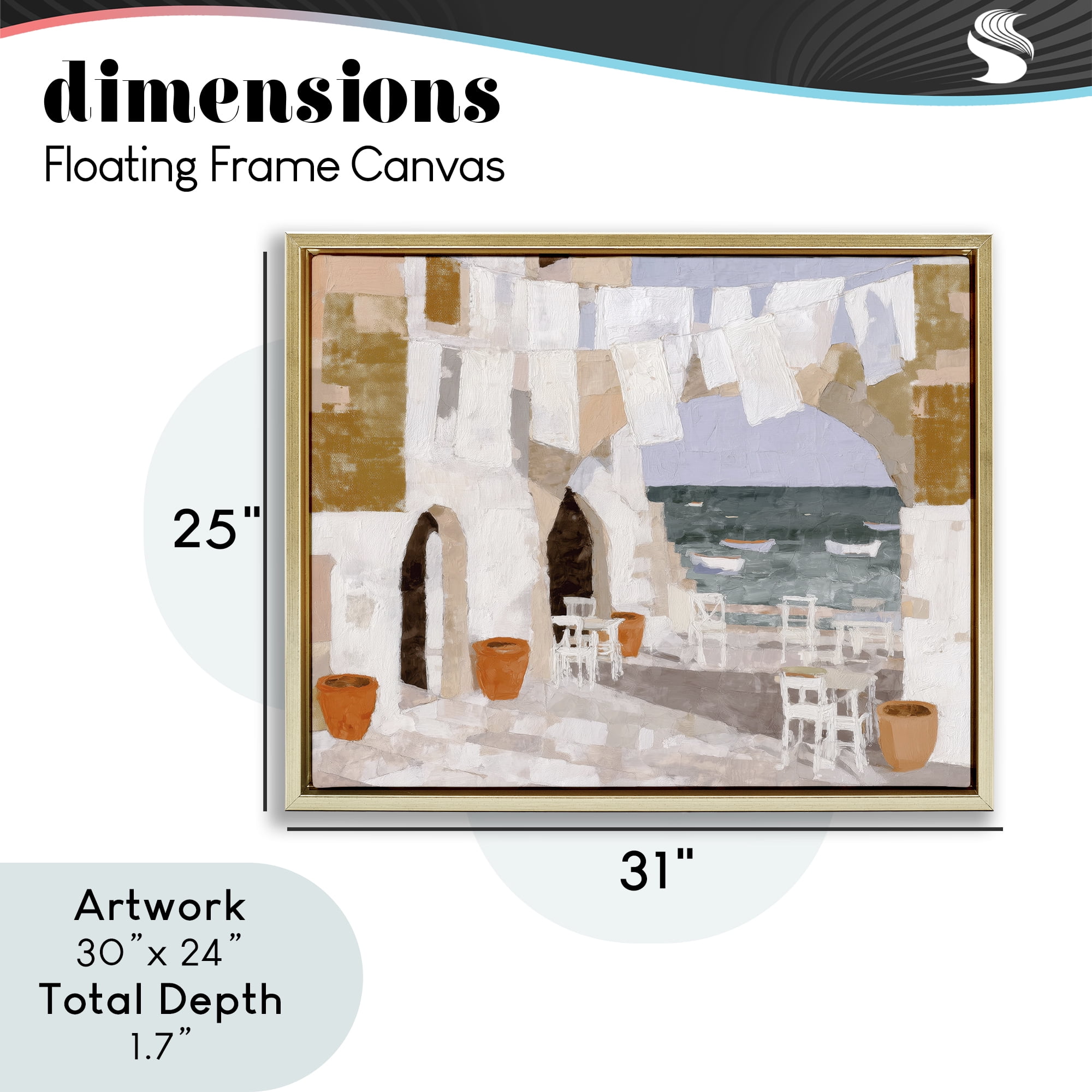 Stupell Industries Coastal Village Plaza Laundry Gold Framed Floater Canvas Wall Art, design by Chromatic Storm Studio