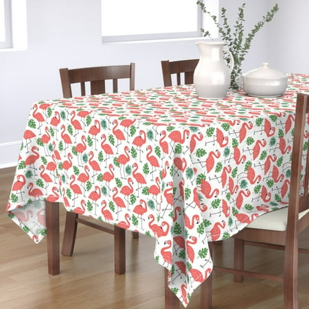 

Cotton Sateen Tablecloth 70 x 90 - Flamingo Leaves Small Coral Palm Birds Valentines Valentine Beach Bright Tropical Summer Print Custom Table Linens by Spoonflower