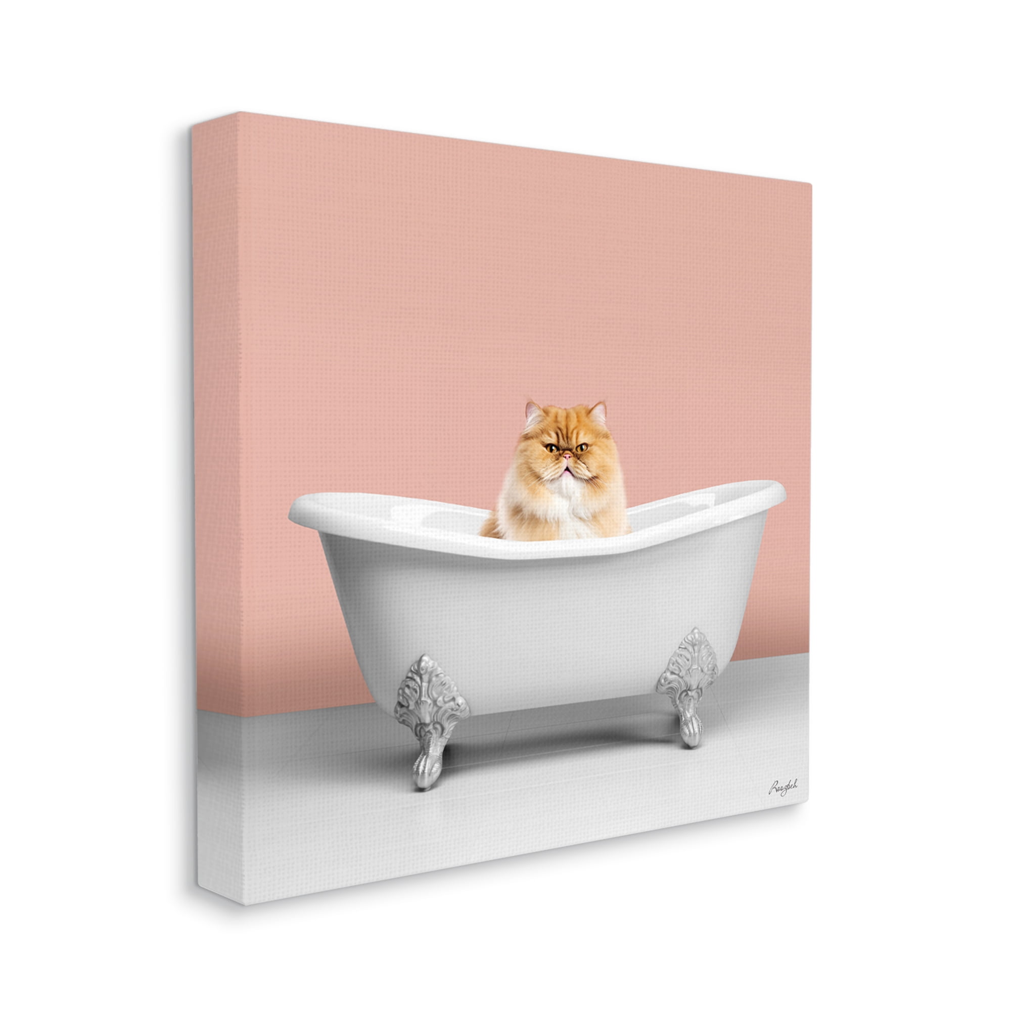 Stupell Industries Orange Cat in Bathtub Animals & Insects Painting Gallery Wrapped Canvas Art Print Wall Art, 36 x 36