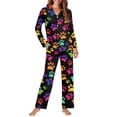 thumbnail image 2 of Garronmavis Dog Paws Women's Sleepwear 2-Piece Pajama Set Long Sleeve Button Front Shirt & Stretchy Pants V-Neck Design Comfortable & Stylish Nightwear for Ladies, 2 of 7