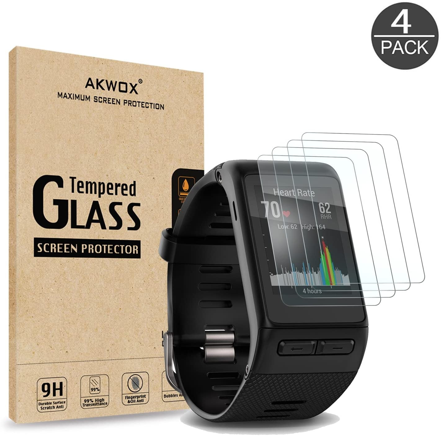 (Pack of 4) Tempered Glass Screen Protector for Garmin Vivoactive HR