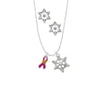 thumbnail image 2 of Delight Jewelry Silvertone Hot Pink Ribbon with Softball Silver tone Snowflake Charm Necklace and Stud Earrings, 2 of 4