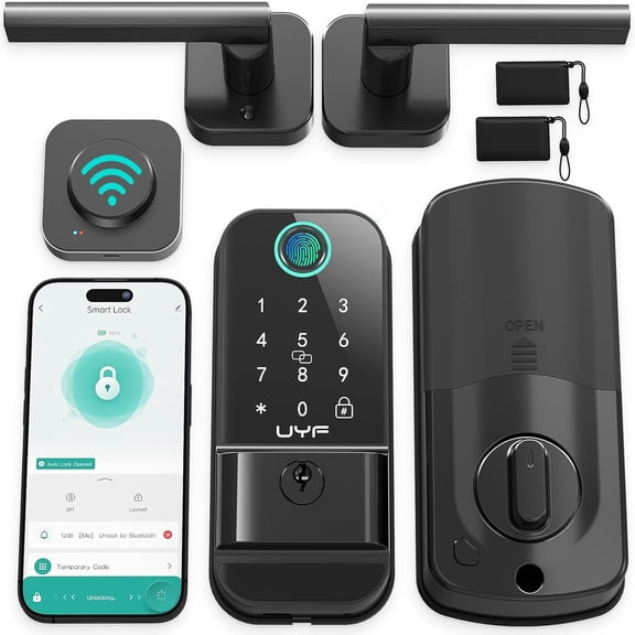 HEANTLE WiFi Front Door Lock Set - Keyless Entry Deadbolt with Handleset Keypad Smart Locks Fingerprint Deadbolt Lockset APP Remote WiFi Control Alexa Voice Bluetooth