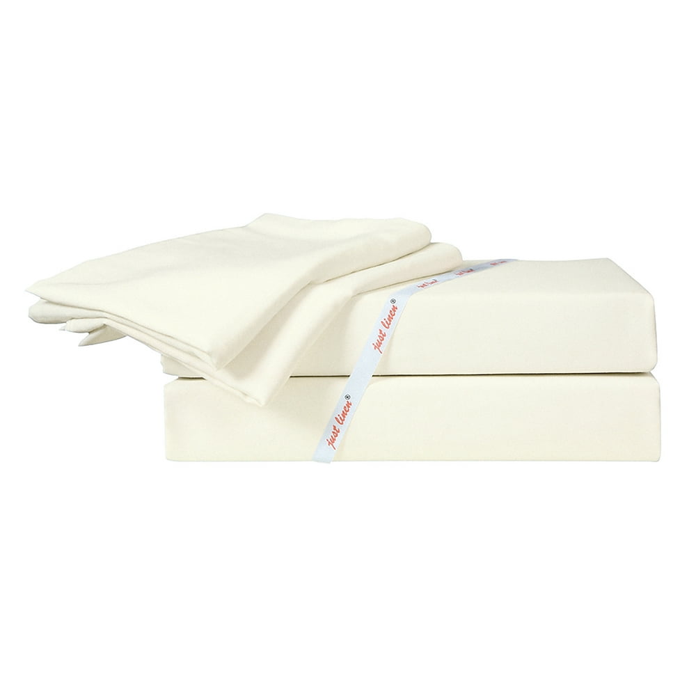 Just Linen 300 TC 100% Cotton Sateen, Solid New Ivory, Queen 4 Piece ...