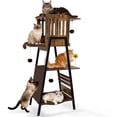 thumbnail image 1 of 57 Inch Multi-Level Modern Cat Tree Tower with Hammock & Scratching Ramp - Wooden Heavy-Duty Cat Tower for Large Cats & Multi-Cat Households, Easy to Clean (Brown), 1 of 9