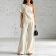 thumbnail image 4 of Muscularfit Pullover Women 2 Piece Outfits Sets Summer Palazzo Travel Sets Vacation Dressy Sets Shirt Short Sleeve White Boat Neck Womens Shorts Set, 4 of 5