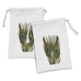 thumbnail image 1 of Feather Fabric Pouch Set of 2, Close up Photo of Peacock Feather on a Plain Background Boho Themed Print, Drawstring Bag for Toiletries Masks and Favors, 9" x 6", Fawn and Multicolor, by Ambesonne, 1 of 2