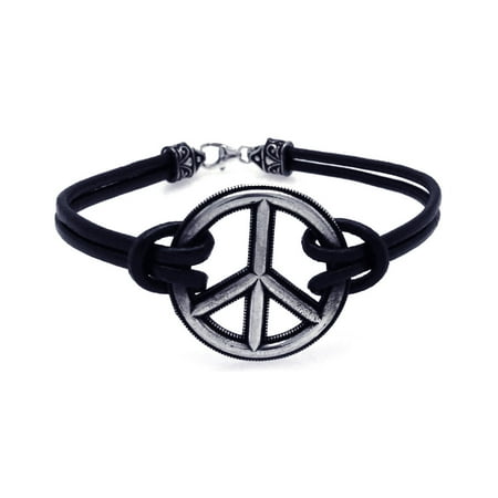 Womens Peace Bracelet - Women's Sterling Silver 925 Oxidized Peace Sign Bracelet 567-oxb00003