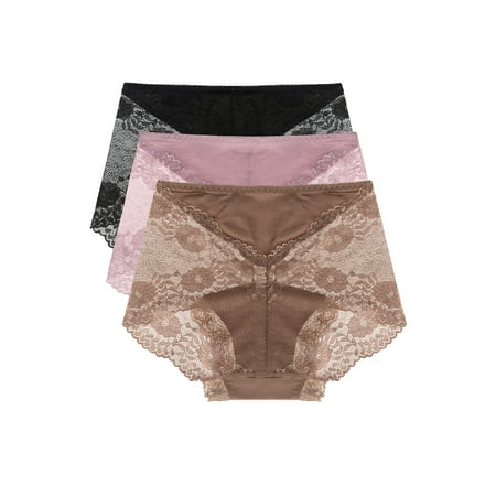 

Agnes Orinda Juniors Underwear Floral Lace Mid-Waist Panty Briefs 3-Pack