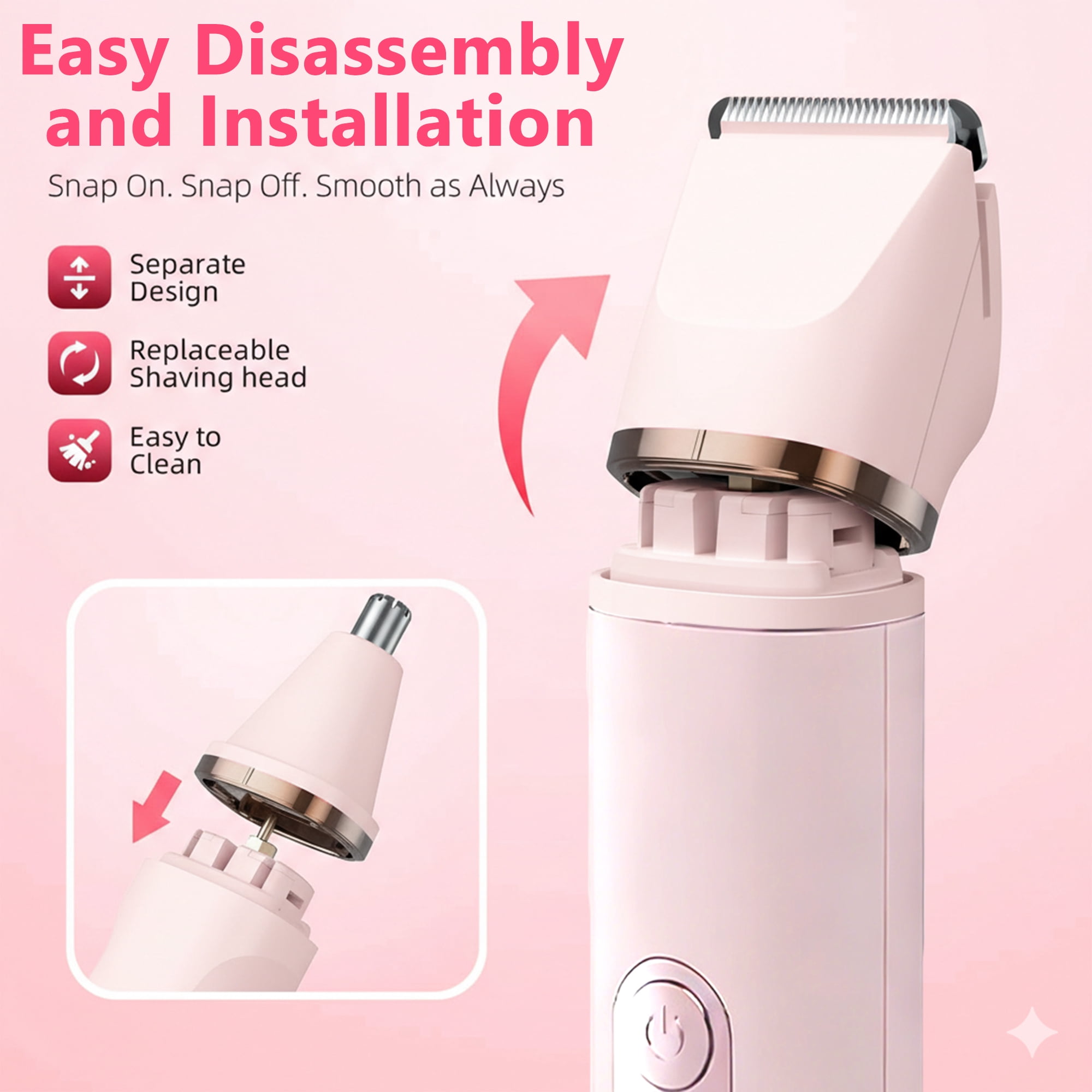 JUUTREN Electric Razor Shaver Bikini Trimmer for Women, 5-in-1 Painless Hair Remover & Epilator with LED Display, Rechargeable Cordless Bikini Hair Trimmer for Face, Legs, Underarm, nose & Body(Pink)